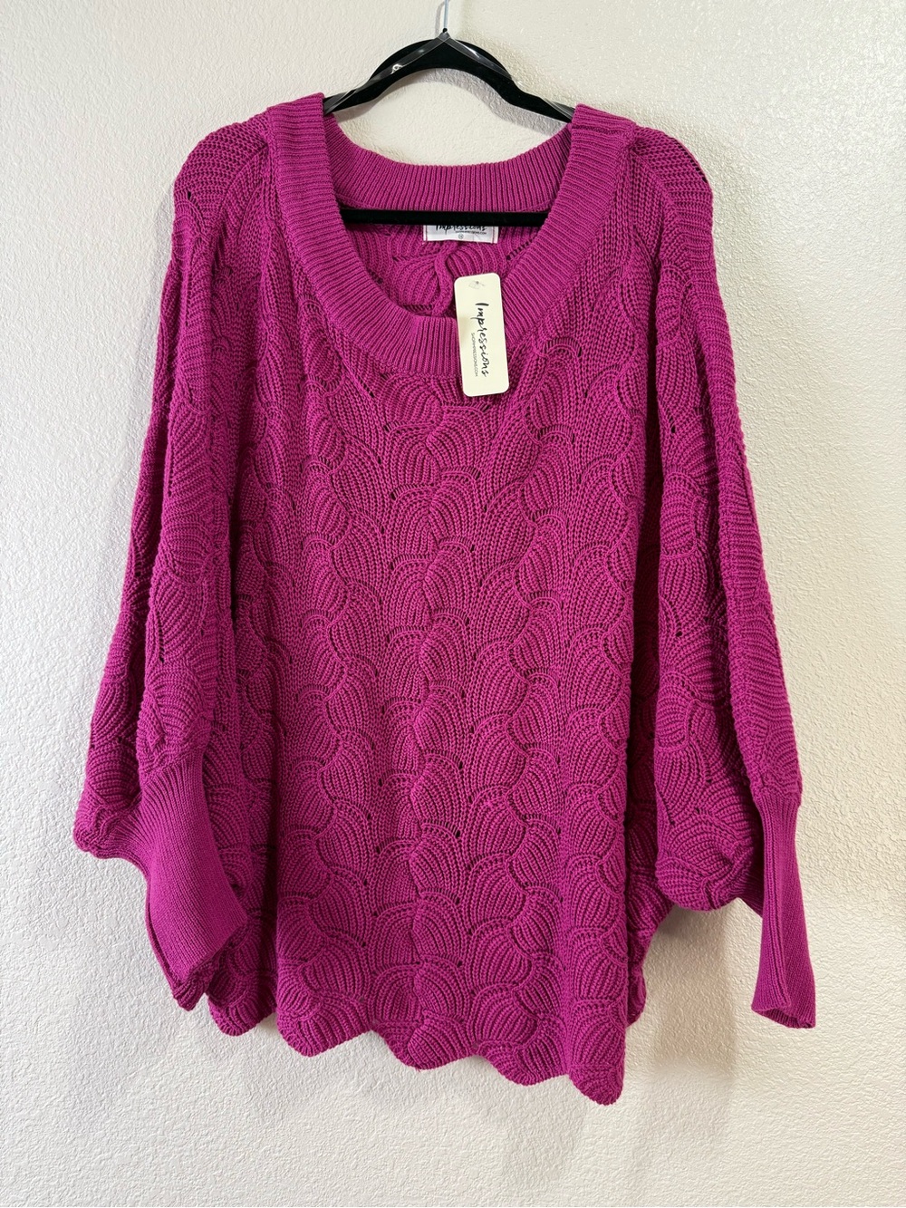Impressions - Women’s Cable Knit Sweater Pullover - Magenta - Size 1X - NWT